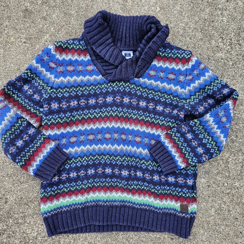 2T Janie and Jack Shawl Collar Sweater Black Multicolor NEW Boys Warm Knit